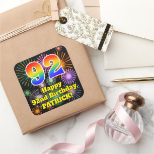 92e verjaardag: Fun Fireworks Kijk, regenboog # 92 Vierkante Sticker