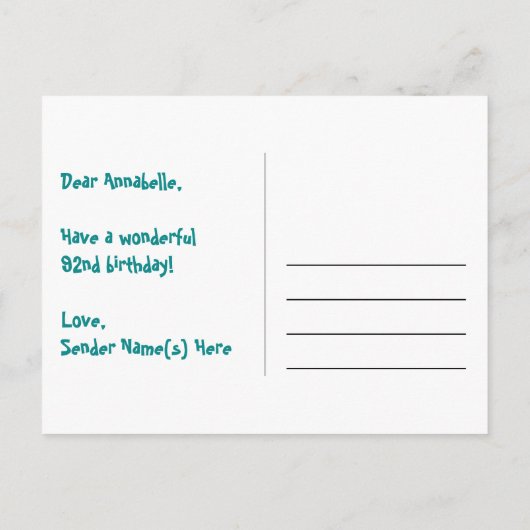 92e verjaardag: Fun Hearts-patroon, Regenboog 92 Briefkaart (Achterkant)