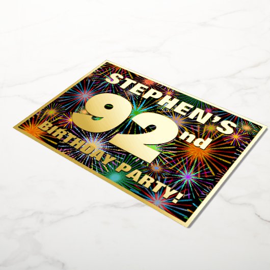 92e verjaardag: Fun, kleurrijke Fireworks look Folie Uitnodiging (Gedraaid)