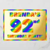 92e verjaardag - Fun, regenboogspectrum "92" Folie Uitnodiging (Voorkant)