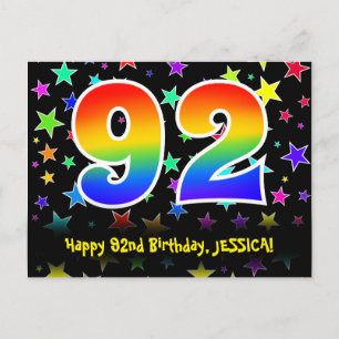 92e Verjaardag: Fun Stars Patroon, Regenboog 92, N Briefkaart