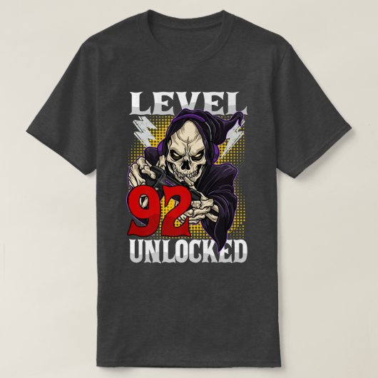 92e verjaardag Gamer Skelet Niveau 92 ontgrendeld  T-shirt (Design voorkant)