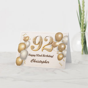 92e verjaardag goudballonnen en Confetti verjaarda Kaart