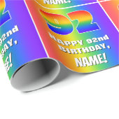 92e verjaardag: kleurrijk, vun regenboogpatroon #  cadeaupapier (Rol Hoek)