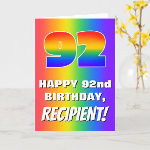 92e verjaardag: kleurrijk, vun regenboogpatroon #  kaart