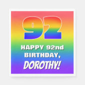 92e verjaardag: kleurrijk, vun regenboogpatroon #  servet (Voorkant)