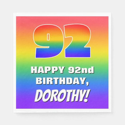 92e verjaardag: kleurrijk, vun regenboogpatroon #  servet (Voorkant)