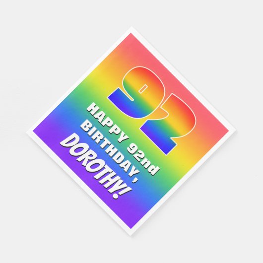 92e verjaardag: kleurrijk, vun regenboogpatroon #  servet (Hoek)