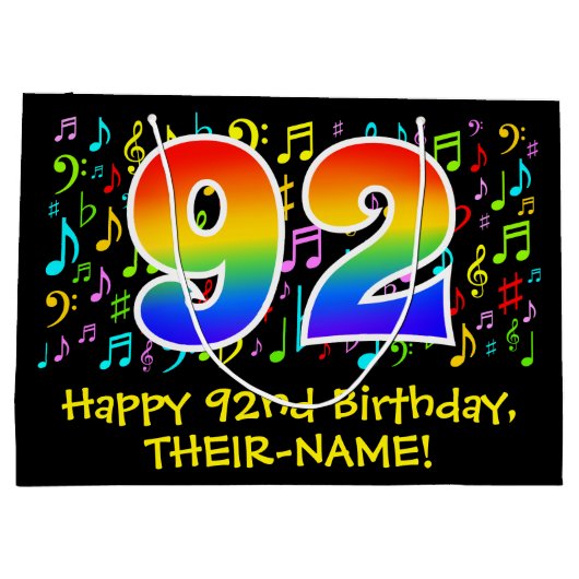 92e verjaardag - Kleurrijke muzieksymbolen, Rainbo Groot Cadeauzakje (Achterkant)