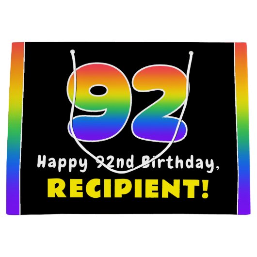 92e verjaardag: kleurrijke regenboog # 92, Naam va Groot Cadeauzakje (Voorkant)