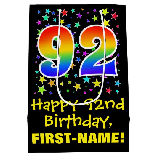 92e verjaardag: Kleurrijke Sterren Patroon & Regen Medium Cadeauzakje (Achterkant)