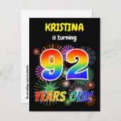92e verjaardag - Leuk vuurwerk, Rainbow Look "92" Briefkaart (Voorkant / Achterkant)