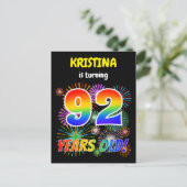 92e verjaardag - Leuk vuurwerk, Rainbow Look "92" Briefkaart (Staand voorkant)