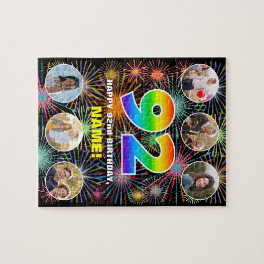 92e verjaardag: Leuke regenboog #, Aangepaste naam Legpuzzel (Horizontaal)