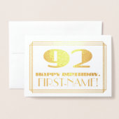 92e verjaardag; naam + Art Deco Geïnspireerd als " Folie Kaarten (Voorkant met envelop)