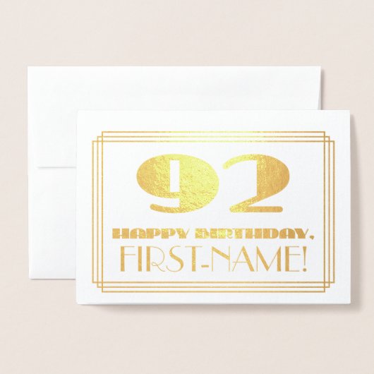 92e verjaardag; naam + Art Deco Geïnspireerd als " Folie Kaarten (Voorkant met envelop)
