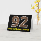 92e verjaardag: Naam + Faux Wood Grain Patroon "92 Kaart (Gele Bloem)