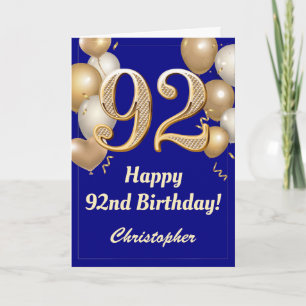 92e verjaardag Navy Blue en Gold Balloons Confetti Kaart