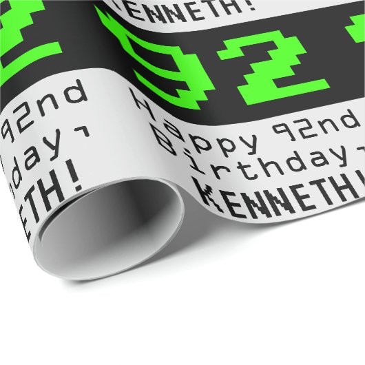 92e verjaardag - Nerdy / Geeky stijl "92" en naam Cadeaupapier (Rol Hoek)