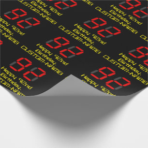 92e verjaardag: Red Digital Clock Style "92" + naa Cadeaupapier