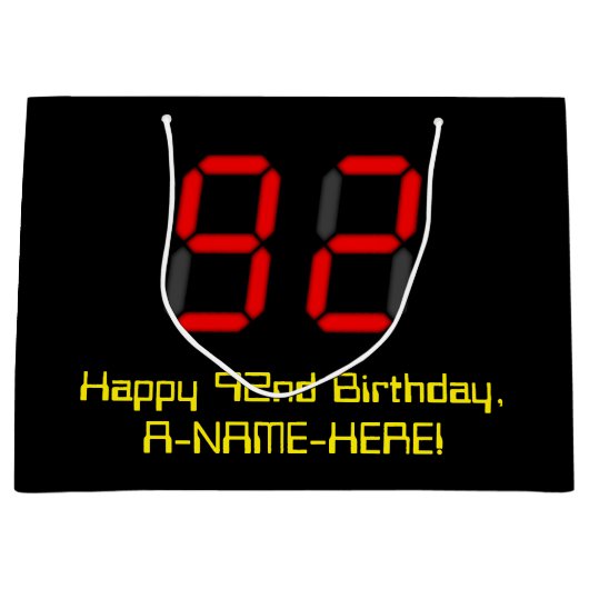 92e verjaardag: Red Digital Clock Style "92" + naa Groot Cadeauzakje (Voorkant)