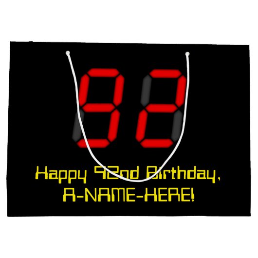 92e verjaardag: Red Digital Clock Style "92" + naa Groot Cadeauzakje (Achterkant)