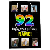 92e verjaardag: Regenboog "92", aangepaste foto's  Medium Cadeauzakje (Voorkant)