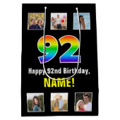 92e verjaardag: Regenboog "92", aangepaste foto's  Medium Cadeauzakje (Achterkant)