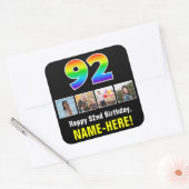 92e verjaardag: Regenboog "92"; Aangepaste foto's  Vierkante Sticker (Envelop)