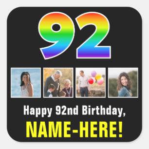 92e verjaardag: Regenboog "92"; Aangepaste foto's  Vierkante Sticker