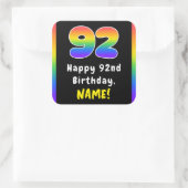 92e verjaardag: Regenboogspectrum # 92, Aangepaste Vierkante Sticker (Tas)