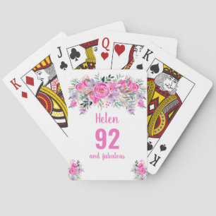 92e verjaardag roze bloemen speelkaarten