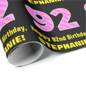 92e verjaardag: Roze strepen en harten "92" + Naam Cadeaupapier (Rol Hoek)