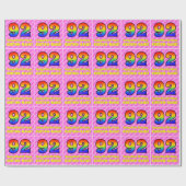 92e verjaardag: roze strips & harten, regenboognr. cadeaupapier (Vlak)