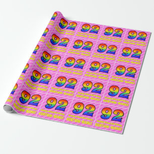 92e verjaardag: roze strips & harten, regenboognr. cadeaupapier