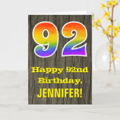 92e verjaardag: Rustieke Faux Wood Look, Regenboog Kaart (Gele Bloem)