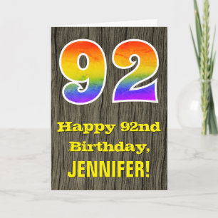 92e verjaardag: Rustieke Faux Wood Look, Regenboog Kaart