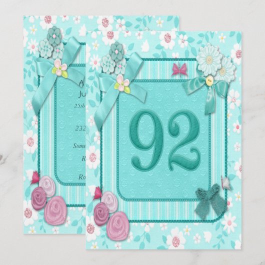 92e verjaardag uitnodiging (Voorkant / Achterkant)