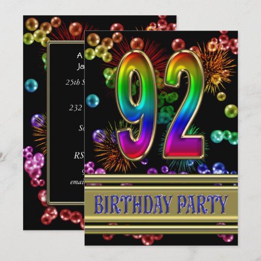 92e verjaardag Uitnodiging met bellen (Voorkant / Achterkant)