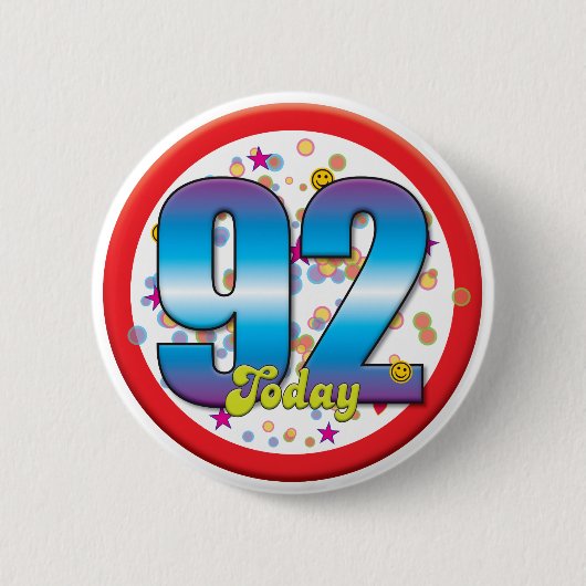 92e verjaardag vandaag v2 ronde button 5,7 cm (Voorkant)