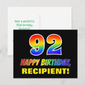 92e verjaardag: Vet, Vun, Eenvoudig, Regenboog 92 Briefkaart (Voorkant / Achterkant)