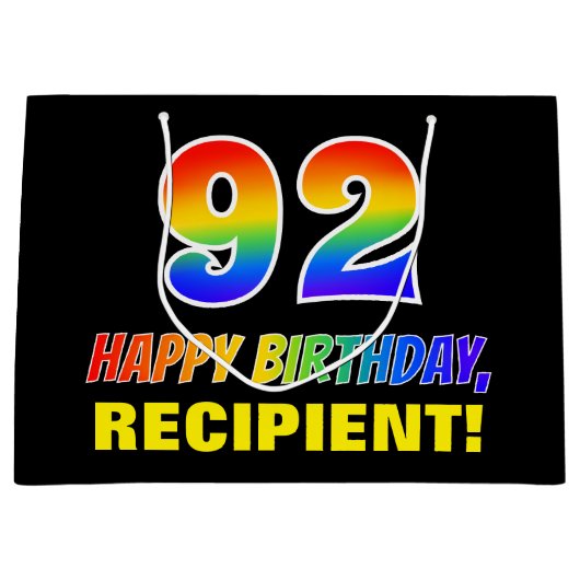 92e verjaardag: Vet, Vun, Eenvoudig, Regenboog 92 Groot Cadeauzakje (Voorkant)