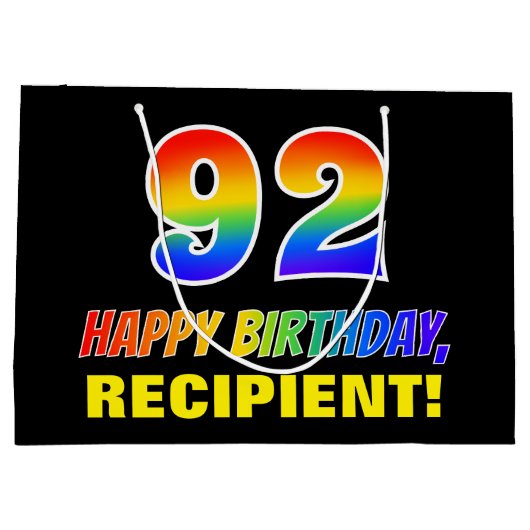 92e verjaardag: Vet, Vun, Eenvoudig, Regenboog 92 Groot Cadeauzakje (Achterkant)