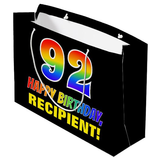 92e verjaardag: Vet, Vun, Eenvoudig, Regenboog 92 Groot Cadeauzakje (Achterkant Gekanteld)