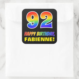 92e verjaardag: Vet, Vun, Eenvoudig, Regenboog 92 Vierkante Sticker