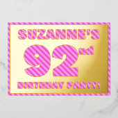92e verjaardag — Vet, vuurtje, roze band # 92 Folie Uitnodiging (Voorkant)