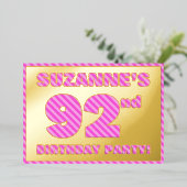 92e verjaardag — Vet, vuurtje, roze band # 92 Folie Uitnodiging (Staand Voorkant)