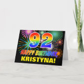 92e verjaardag: Vet, vuurwerk, regenboog 92 Kaart (Voorkant)
