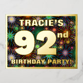 92e verjaardag: Vette, kleurrijke Fireworks-look Folie Uitnodiging Briefkaart (Voorkant)