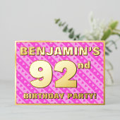 92e verjaardag - vuurroze harten en strips folie uitnodiging (Staand Voorkant)